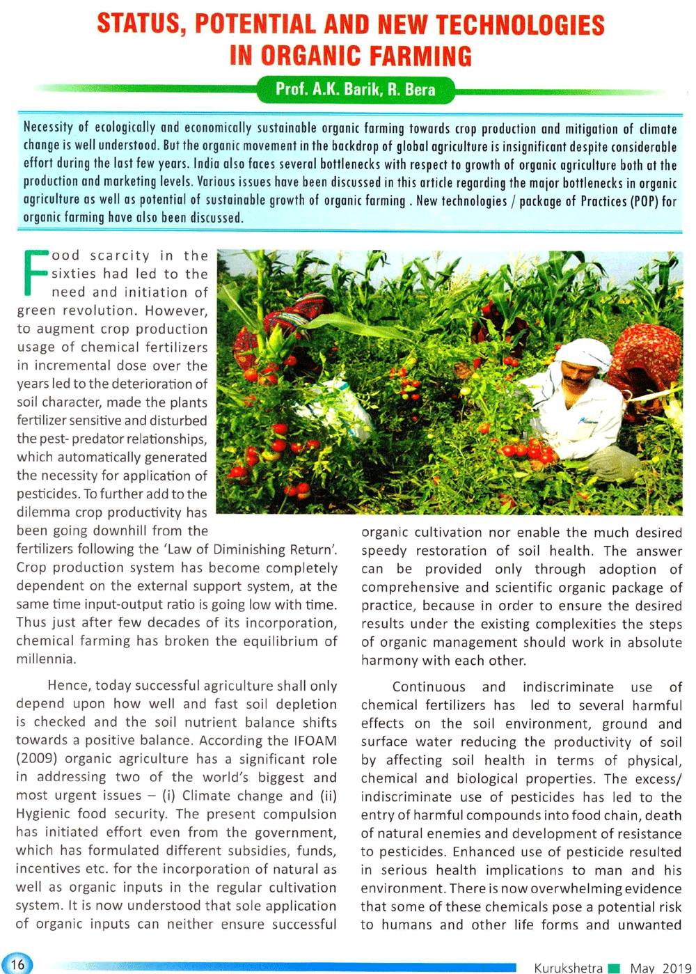 Kurukshetra : Status,Potential and New Technologies in Organic Farming ...