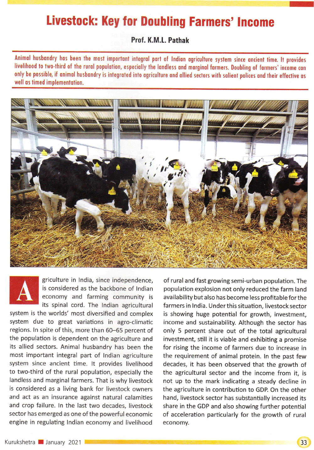 Kurukshetra : Livestock : Key for Doubling Farmers' Income (16-01-2021) -  AFEIAS