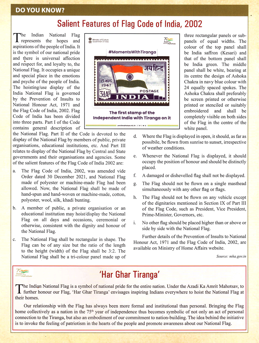 Salient Features Of Flag Code Of India 2002