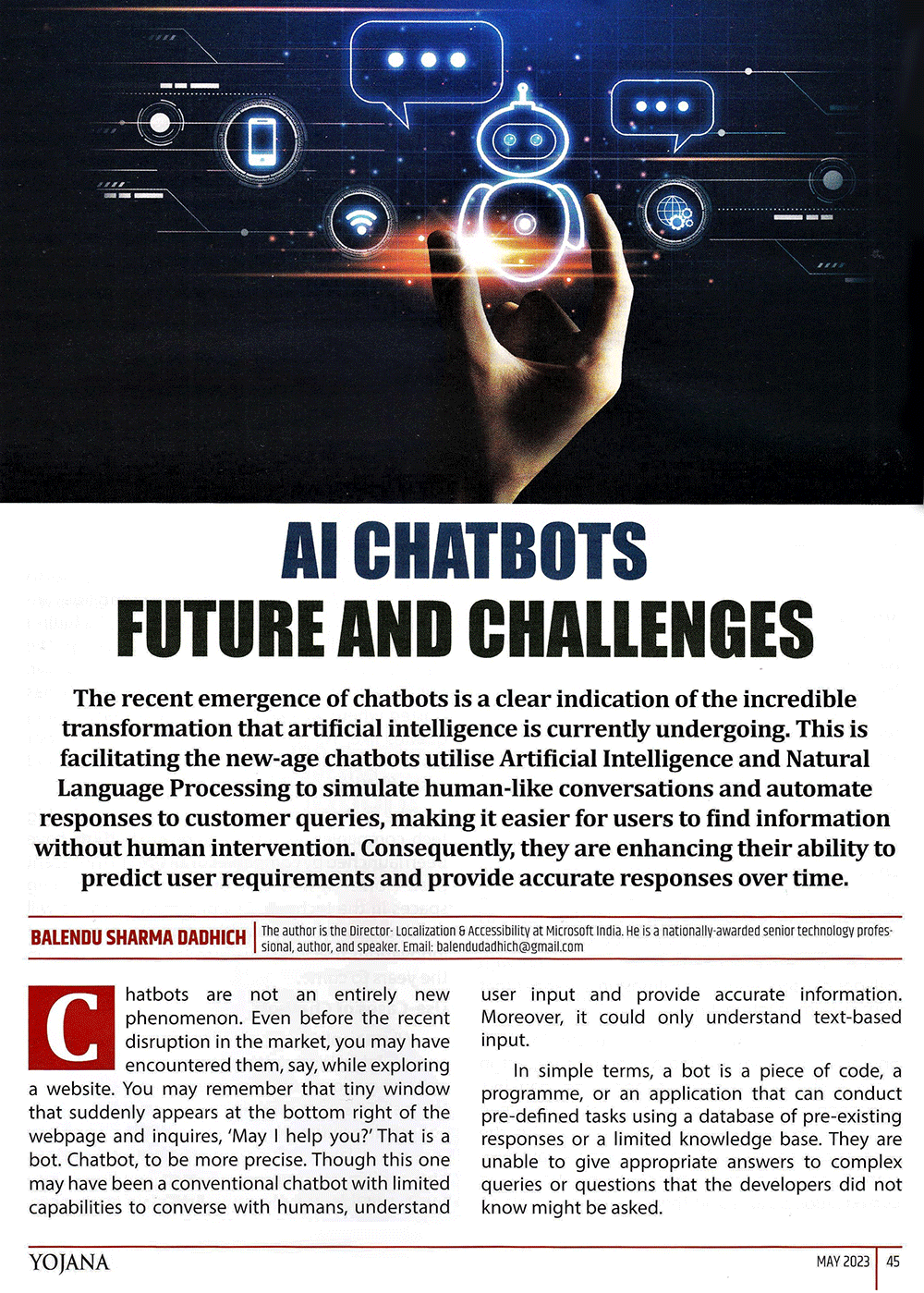 Yojana Magazine AI CHATBOTS FUTURE AND CHALLENGES