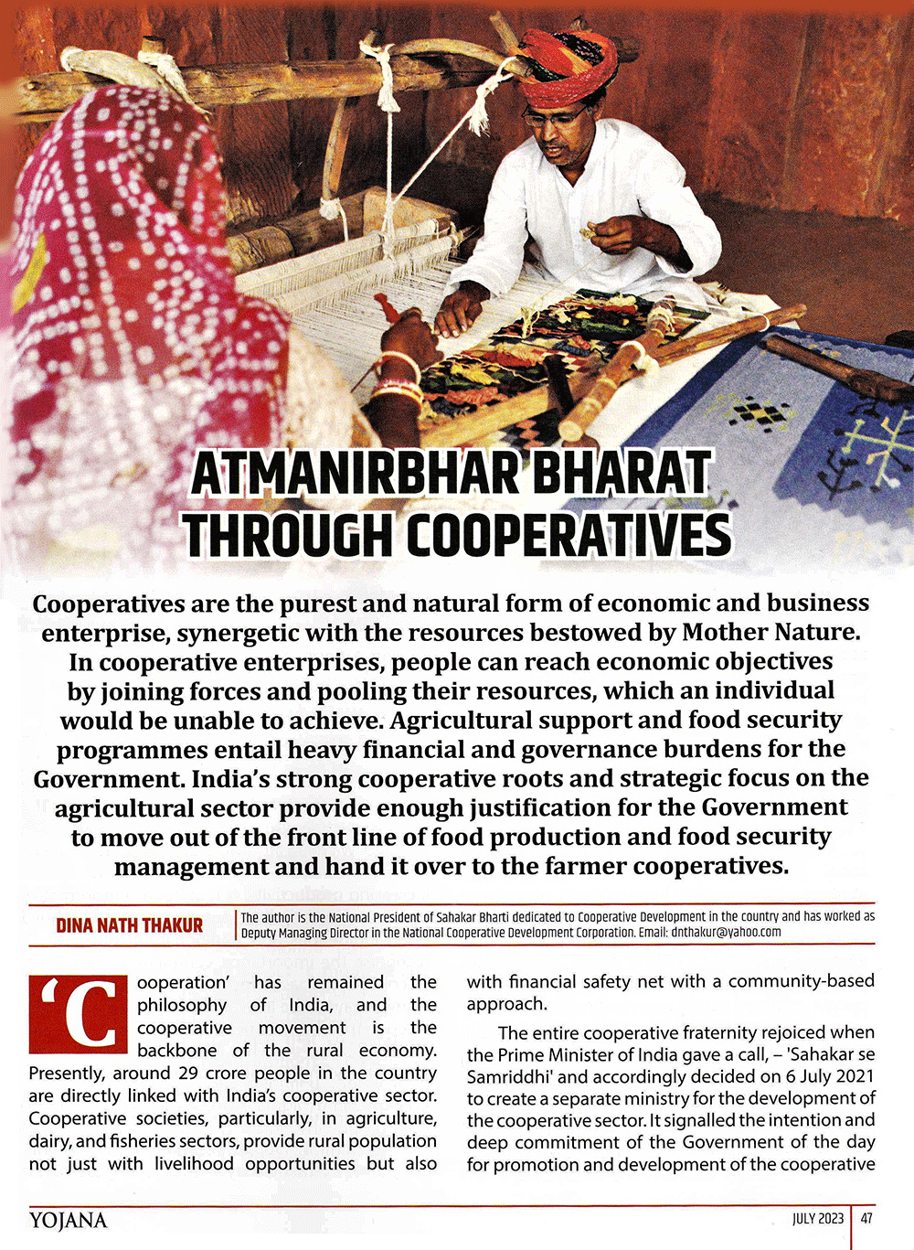 Yojana : ATMANIRBHAR BHARAT THROUGH COOPERATIVES - AFEIAS